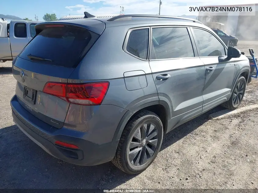 2022 Volkswagen Taos 1.5T S VIN: 3VVAX7B24NM078116 Lot: 45544142