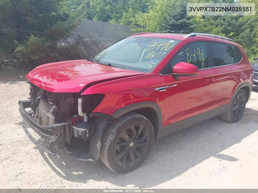 2022 Volkswagen Taos 1.5T Se VIN: 3VVPX7B22NM035551 Lot: 45658496