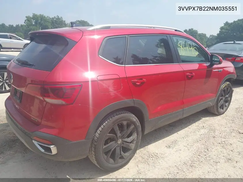 2022 Volkswagen Taos 1.5T Se VIN: 3VVPX7B22NM035551 Lot: 45658496