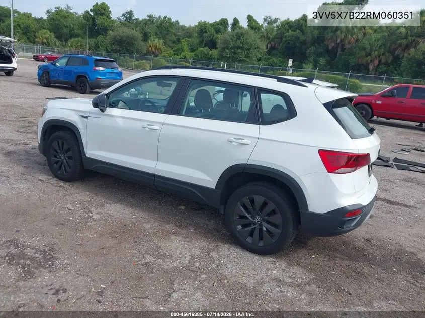 2024 Volkswagen Taos 1.5T S VIN: 3VV5X7B22RM060351 Lot: 45616385