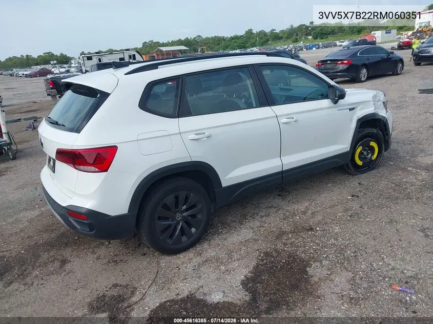 2024 Volkswagen Taos 1.5T S VIN: 3VV5X7B22RM060351 Lot: 45616385