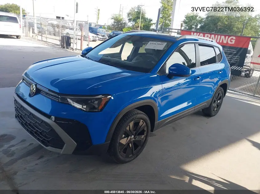 2026 Volkswagen Taos Se VIN: 3VVEC7B22TM036392 Lot: 45513845