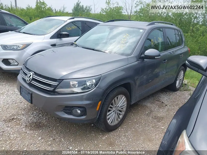 2016 Volkswagen Tiguan 2.0 Tsi VIN: WVGJV7AX5GW602244 Lot: 20268504