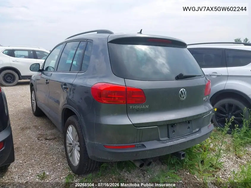 2016 Volkswagen Tiguan 2.0 Tsi VIN: WVGJV7AX5GW602244 Lot: 20268504