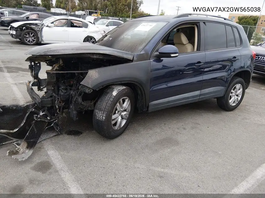 2016 Volkswagen Tiguan S VIN: WVGAV7AX2GW565038 Lot: 45422755