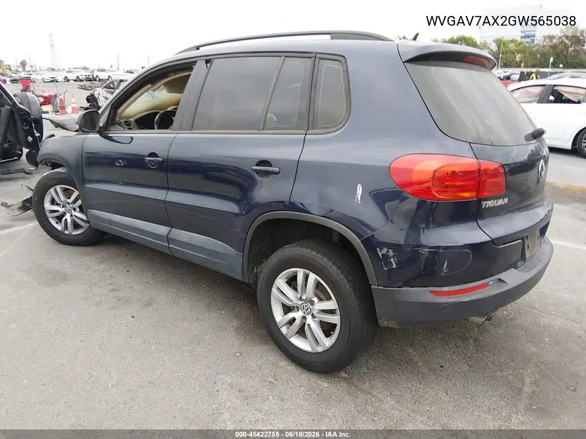 2016 Volkswagen Tiguan S VIN: WVGAV7AX2GW565038 Lot: 45422755