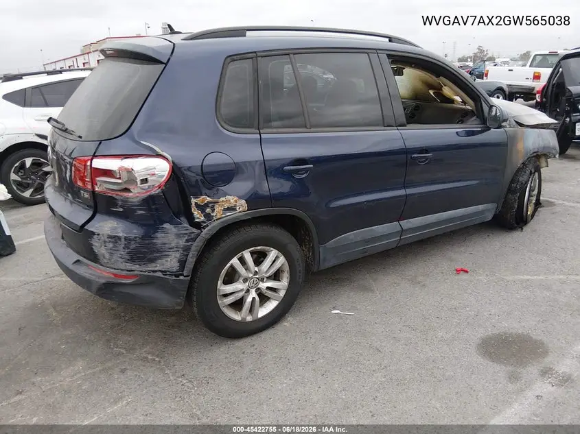 2016 Volkswagen Tiguan S VIN: WVGAV7AX2GW565038 Lot: 45422755