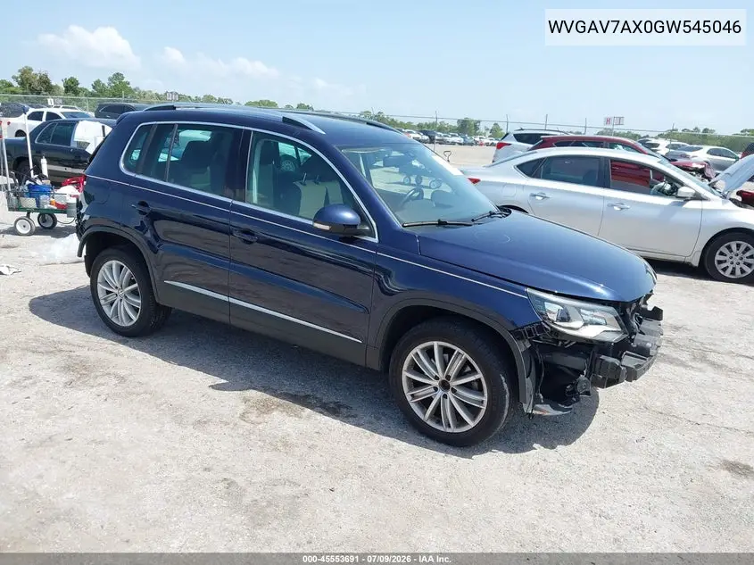 2016 Volkswagen Tiguan Se VIN: WVGAV7AX0GW545046 Lot: 45553691