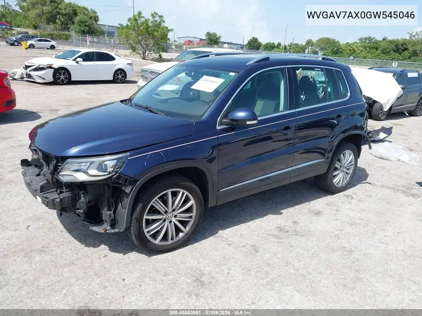 2016 Volkswagen Tiguan Se VIN: WVGAV7AX0GW545046 Lot: 45553691