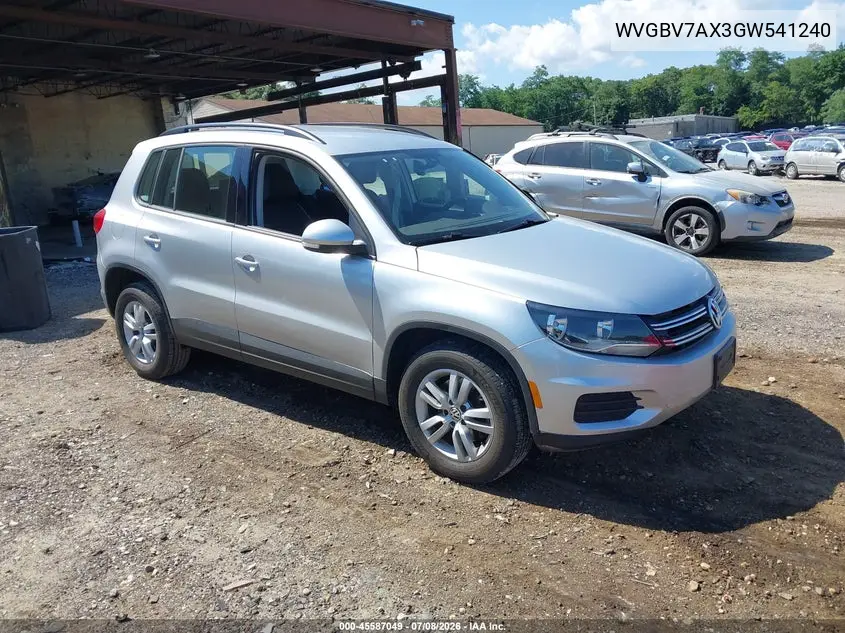2016 Volkswagen Tiguan S VIN: WVGBV7AX3GW541240 Lot: 45587049