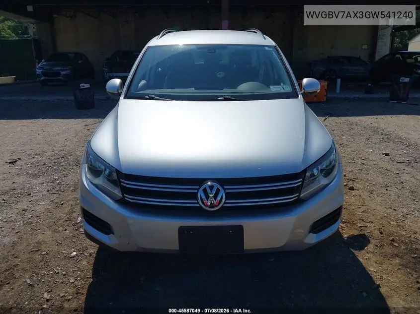 2016 Volkswagen Tiguan S VIN: WVGBV7AX3GW541240 Lot: 45587049