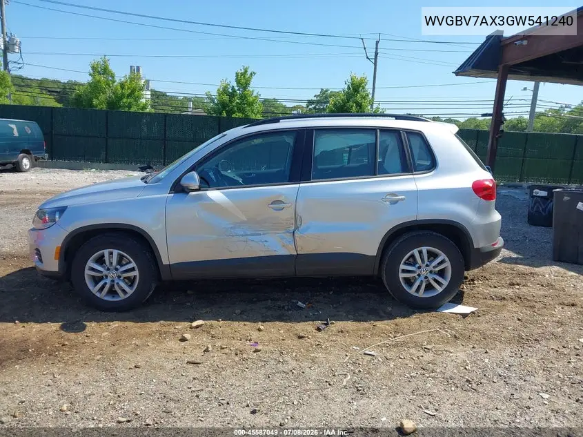 2016 Volkswagen Tiguan S VIN: WVGBV7AX3GW541240 Lot: 45587049