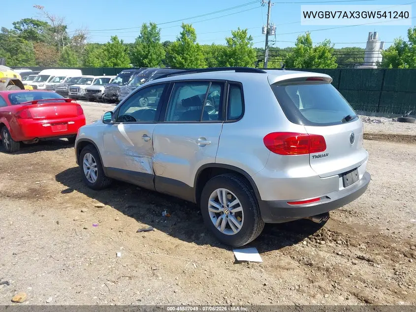 2016 Volkswagen Tiguan S VIN: WVGBV7AX3GW541240 Lot: 45587049
