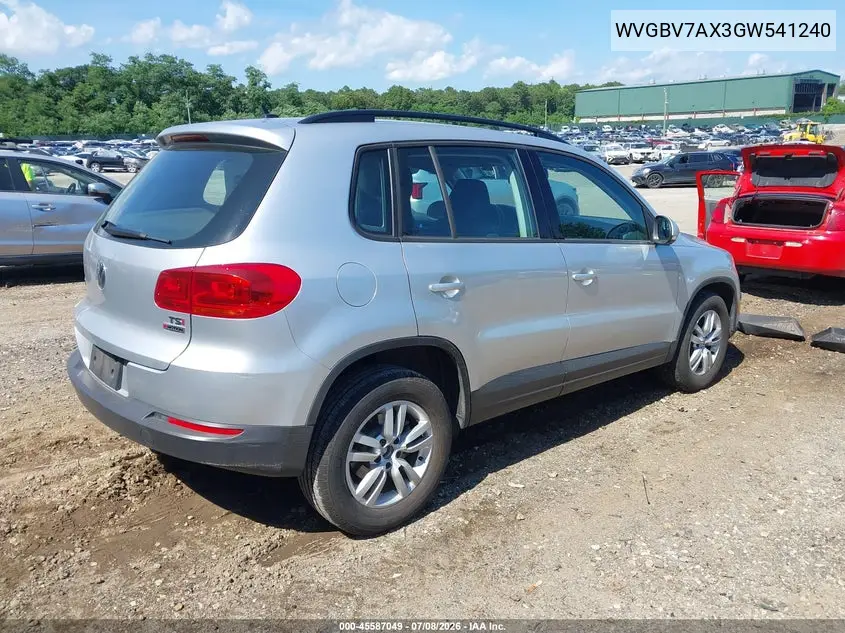 2016 Volkswagen Tiguan S VIN: WVGBV7AX3GW541240 Lot: 45587049