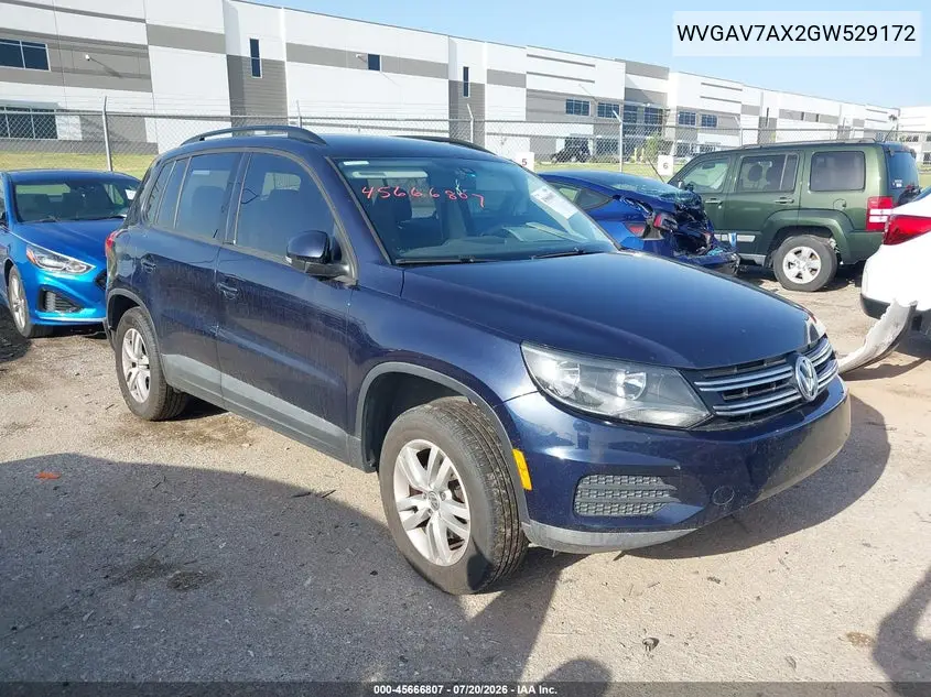 2016 Volkswagen Tiguan S VIN: WVGAV7AX2GW529172 Lot: 45666807