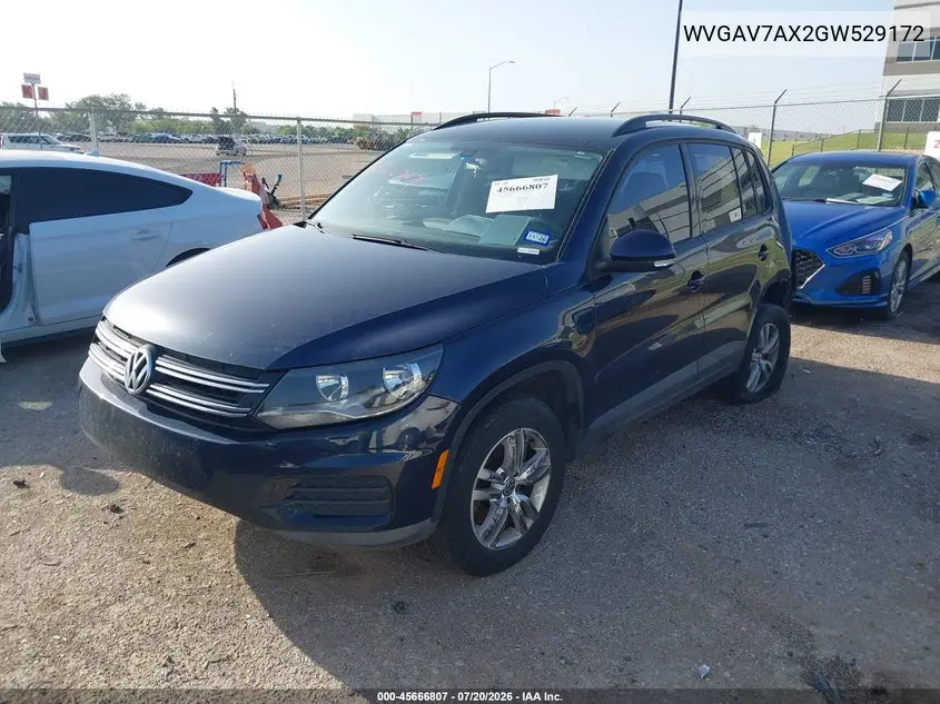 2016 Volkswagen Tiguan S VIN: WVGAV7AX2GW529172 Lot: 45666807