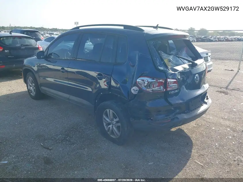 2016 Volkswagen Tiguan S VIN: WVGAV7AX2GW529172 Lot: 45666807