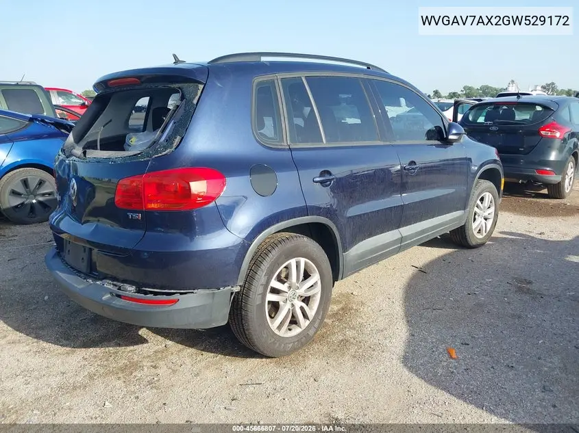 2016 Volkswagen Tiguan S VIN: WVGAV7AX2GW529172 Lot: 45666807