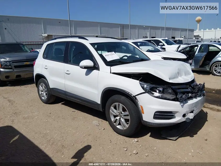 2016 Volkswagen Tiguan S VIN: WVGAV7AX3GW617566 Lot: 45671211