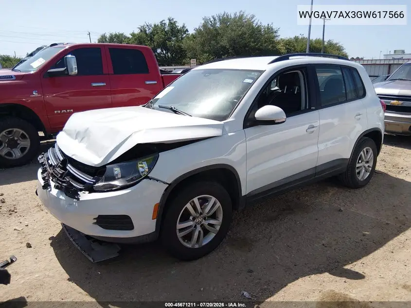 2016 Volkswagen Tiguan S VIN: WVGAV7AX3GW617566 Lot: 45671211