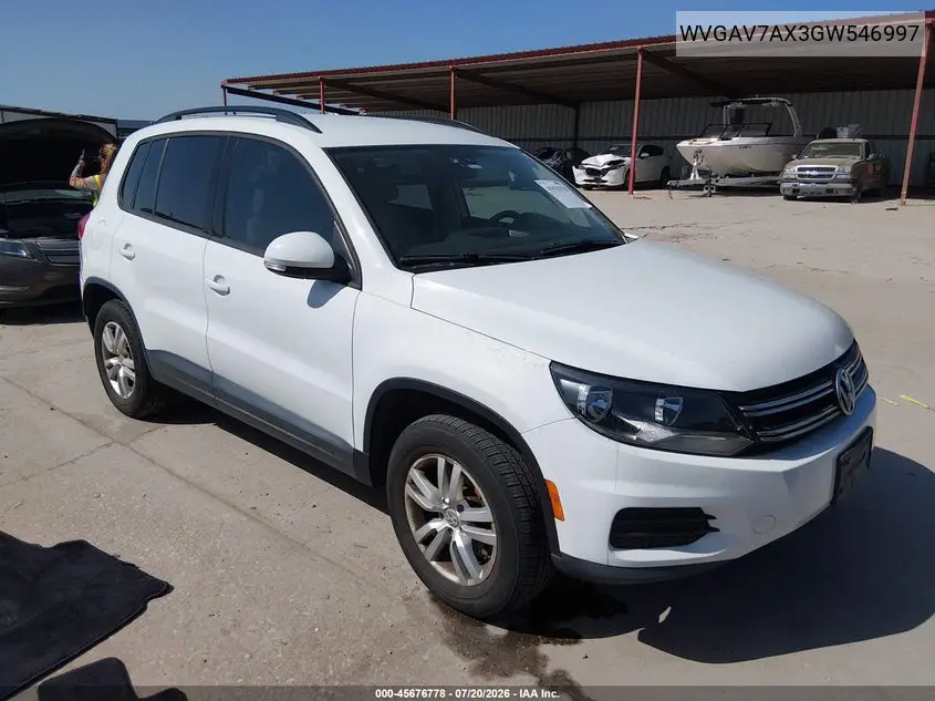 2016 Volkswagen Tiguan S VIN: WVGAV7AX3GW546997 Lot: 45676778
