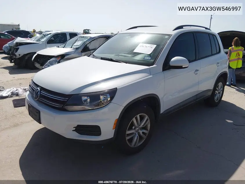 2016 Volkswagen Tiguan S VIN: WVGAV7AX3GW546997 Lot: 45676778