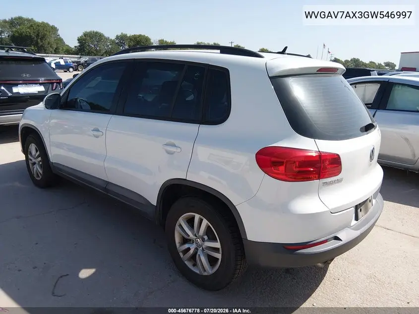 2016 Volkswagen Tiguan S VIN: WVGAV7AX3GW546997 Lot: 45676778