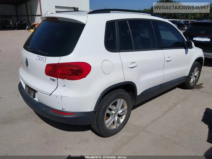 2016 Volkswagen Tiguan S VIN: WVGAV7AX3GW546997 Lot: 45676778