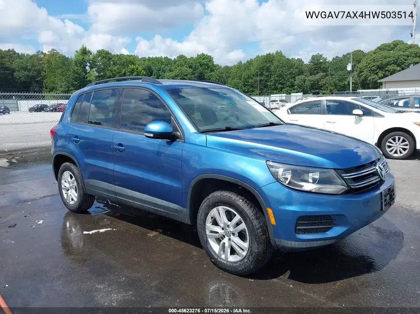 2017 Volkswagen Tiguan 2.0T S VIN: WVGAV7AX4HW503514 Lot: 45623276