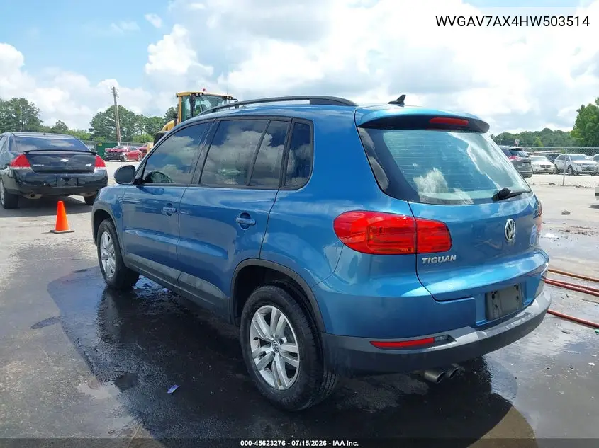 2017 Volkswagen Tiguan 2.0T S VIN: WVGAV7AX4HW503514 Lot: 45623276