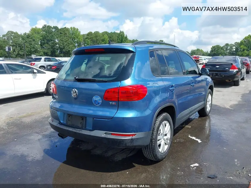 2017 Volkswagen Tiguan 2.0T S VIN: WVGAV7AX4HW503514 Lot: 45623276