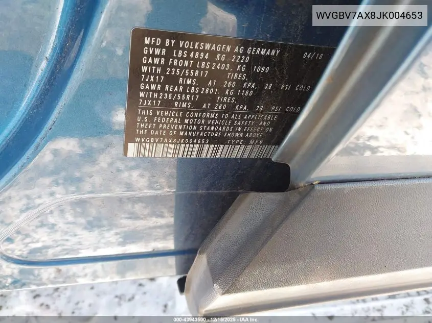 WVGBV7AX8JK004653 2018 Volkswagen Tiguan Limited 2.0T