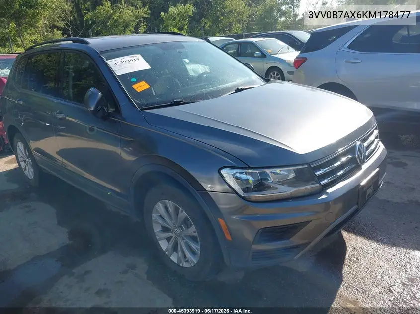 2019 Volkswagen Tiguan 2.0T S VIN: 3VV0B7AX6KM178477 Lot: 45393919