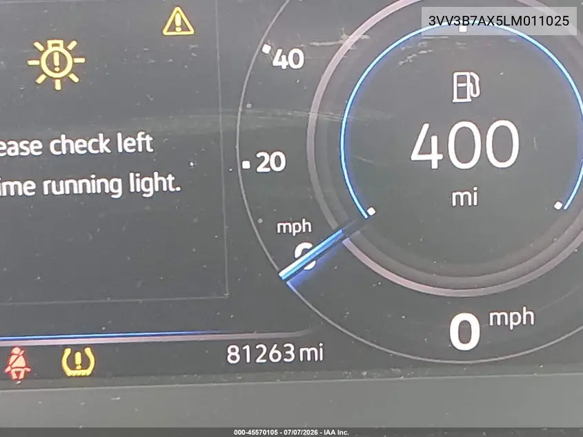 2020 Volkswagen Tiguan 2.0T Se/2.0T Se R-Line Black/2.0T Sel VIN: 3VV3B7AX5LM011025 Lot: 45570105