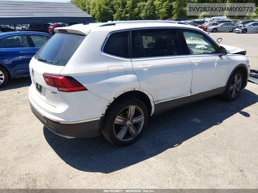 2021 Volkswagen Tiguan 2.0T Se/2.0T Se R-Line Black/2.0T Sel VIN: 3VV2B7AX2MM000772 Lot: 45285671