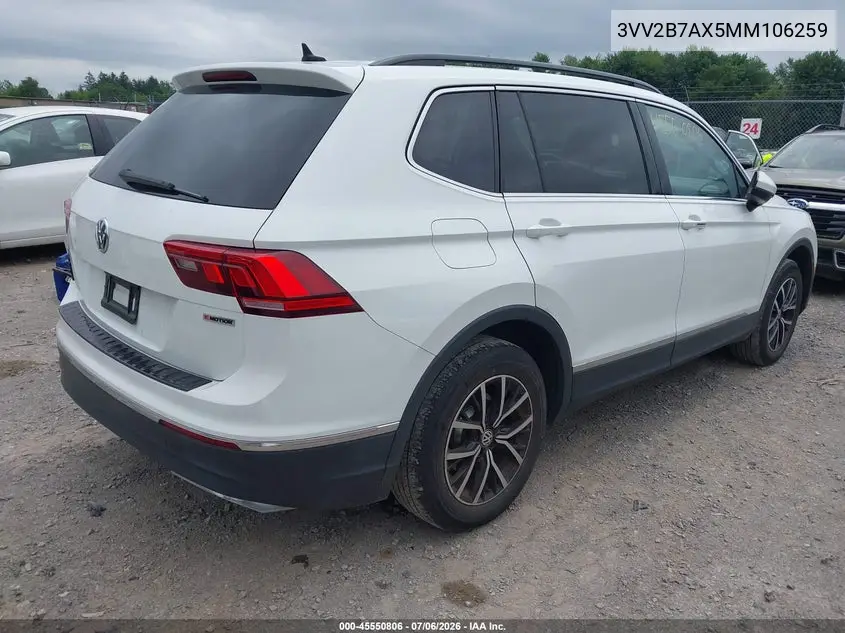 2021 Volkswagen Tiguan 2.0T Se/2.0T Se R-Line Black/2.0T Sel VIN: 3VV2B7AX5MM106259 Lot: 45550806