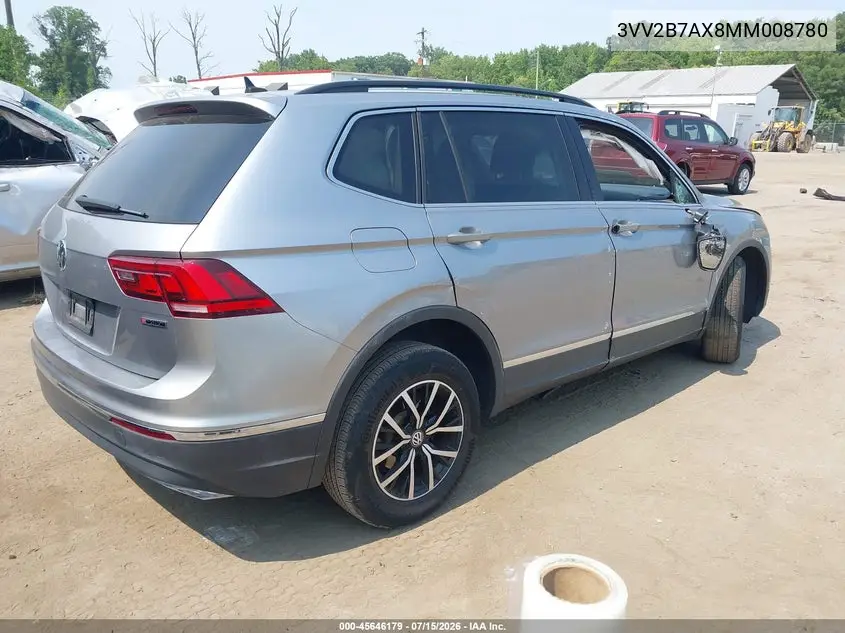 2021 Volkswagen Tiguan 2.0T Se/2.0T Se R-Line Black/2.0T Sel VIN: 3VV2B7AX8MM008780 Lot: 45646179
