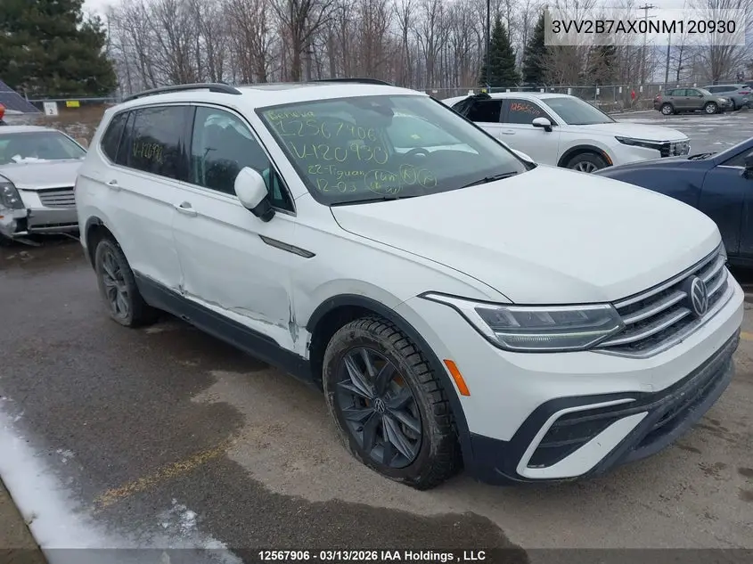 2022 Volkswagen Tiguan Comfortline VIN: 3VV2B7AX0NM120930 Lot: 12567906