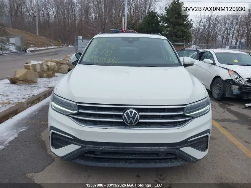 2022 Volkswagen Tiguan Comfortline VIN: 3VV2B7AX0NM120930 Lot: 12567906