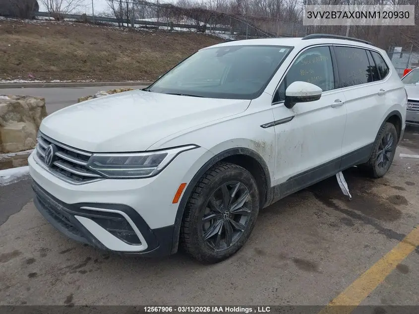 2022 Volkswagen Tiguan Comfortline VIN: 3VV2B7AX0NM120930 Lot: 12567906