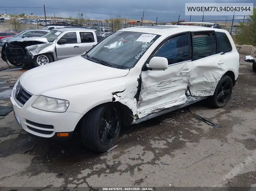 2004 Volkswagen Touareg V8 VIN: WVGEM77L94D043944 Lot: 44757675