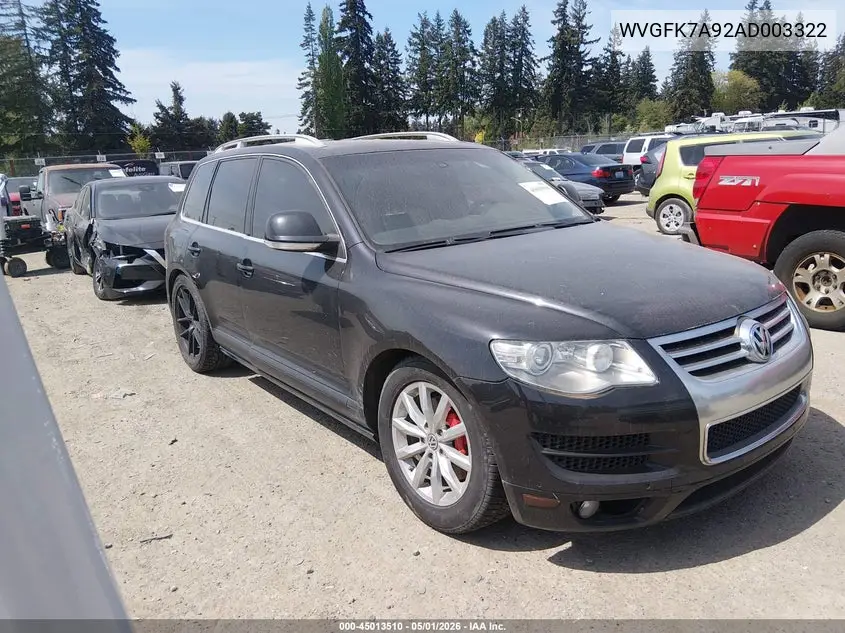 2010 Volkswagen Touareg V6 Tdi VIN: WVGFK7A92AD003322 Lot: 45013510