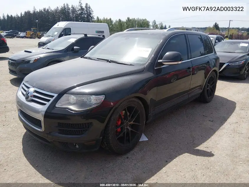 2010 Volkswagen Touareg V6 Tdi VIN: WVGFK7A92AD003322 Lot: 45013510