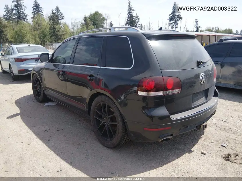 2010 Volkswagen Touareg V6 Tdi VIN: WVGFK7A92AD003322 Lot: 45013510
