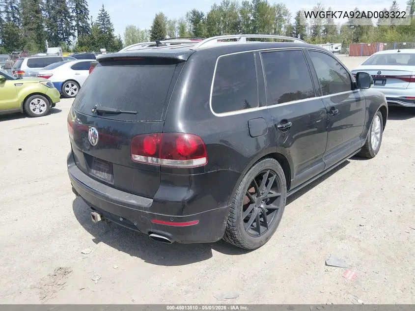 2010 Volkswagen Touareg V6 Tdi VIN: WVGFK7A92AD003322 Lot: 45013510