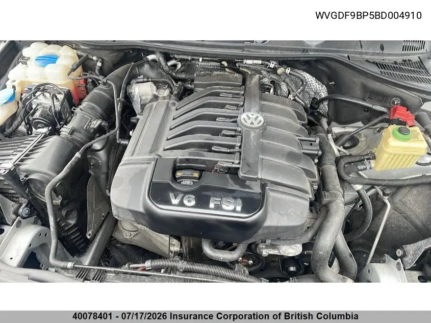 2011 Volkswagen Touareg V6 VIN: WVGDF9BP5BD004910 Lot: 40078401