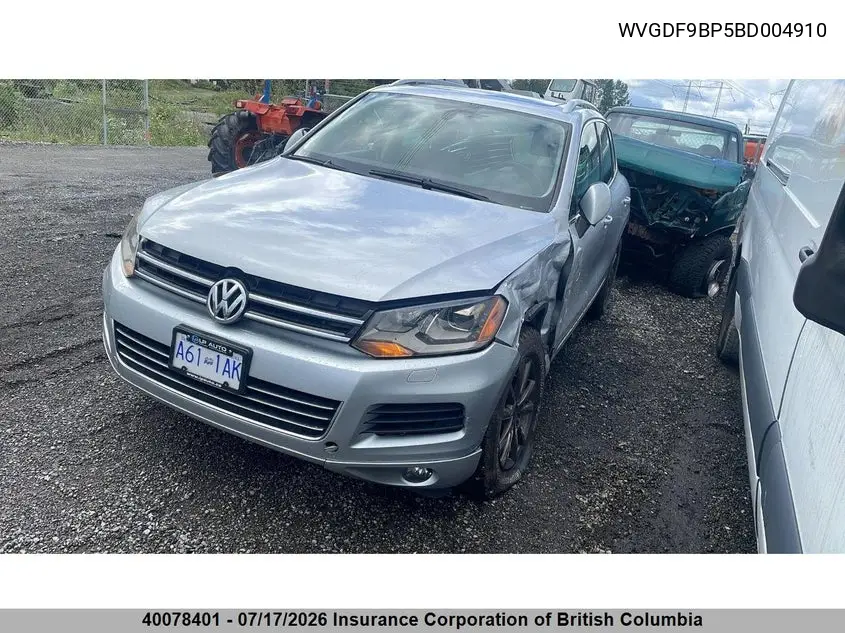 2011 Volkswagen Touareg V6 VIN: WVGDF9BP5BD004910 Lot: 40078401