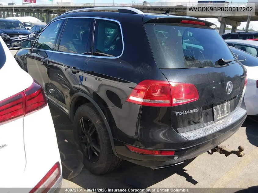 2012 Volkswagen Touareg Tdi VIN: WVGDK9BP0CD012202 Lot: 40072781