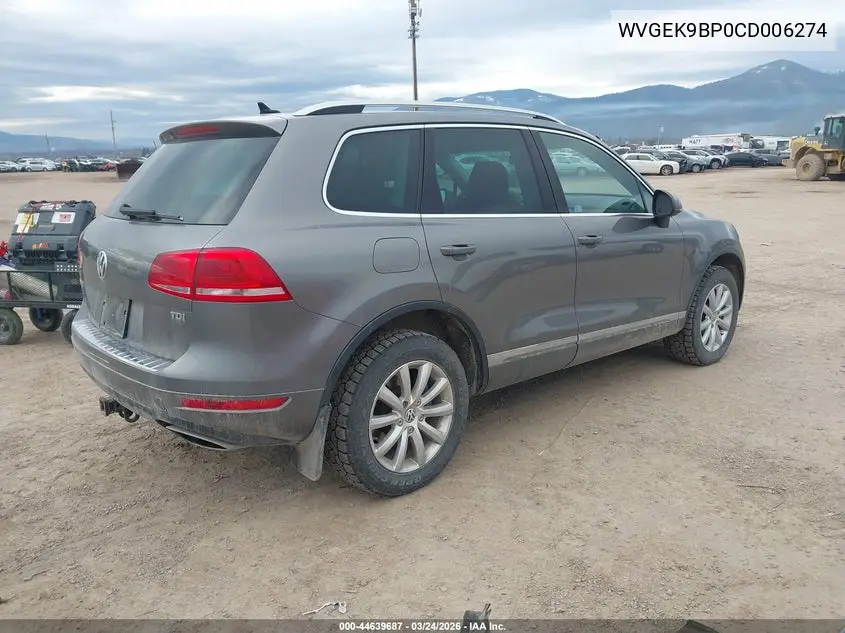 2012 Volkswagen Touareg Tdi Sport VIN: WVGEK9BP0CD006274 Lot: 44639687