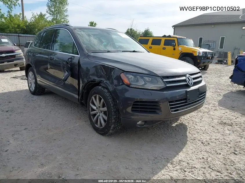 2012 Volkswagen Touareg Sport W/Nav VIN: WVGEF9BP1CD010502 Lot: 45125129
